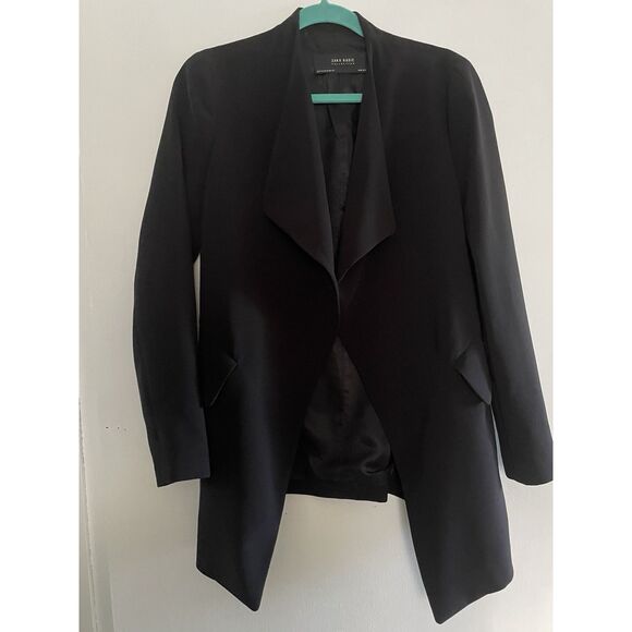 ZARA Open Drape Front Black Blazer Women’s Size Medium - Picture 1 of 8